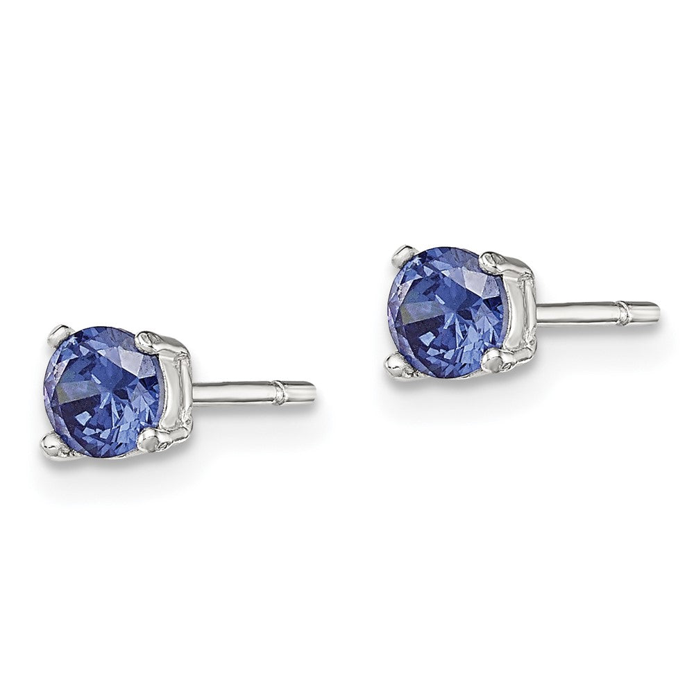 Sterling Silver Polished 4mm Round Dark Blue CZ Stud Earrings