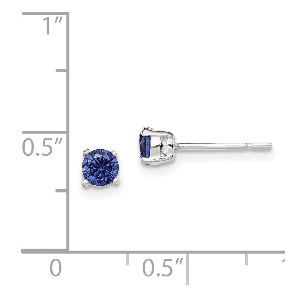 Sterling Silver Polished 4mm Round Dark Blue CZ Stud Earrings