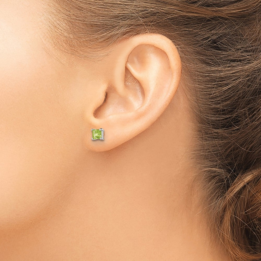 Sterling Silver Polished 4mm Square Light Green CZ Stud Earrings