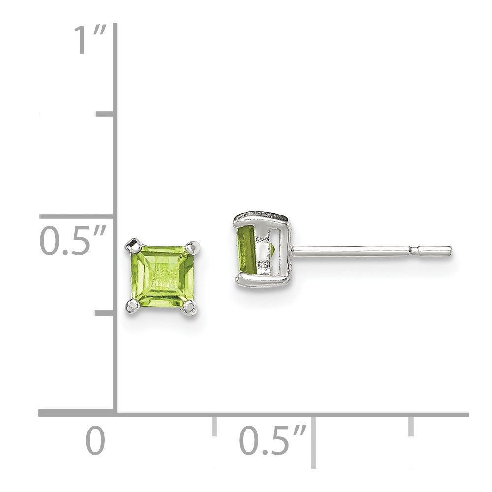 Sterling Silver Polished 4mm Square Light Green CZ Stud Earrings