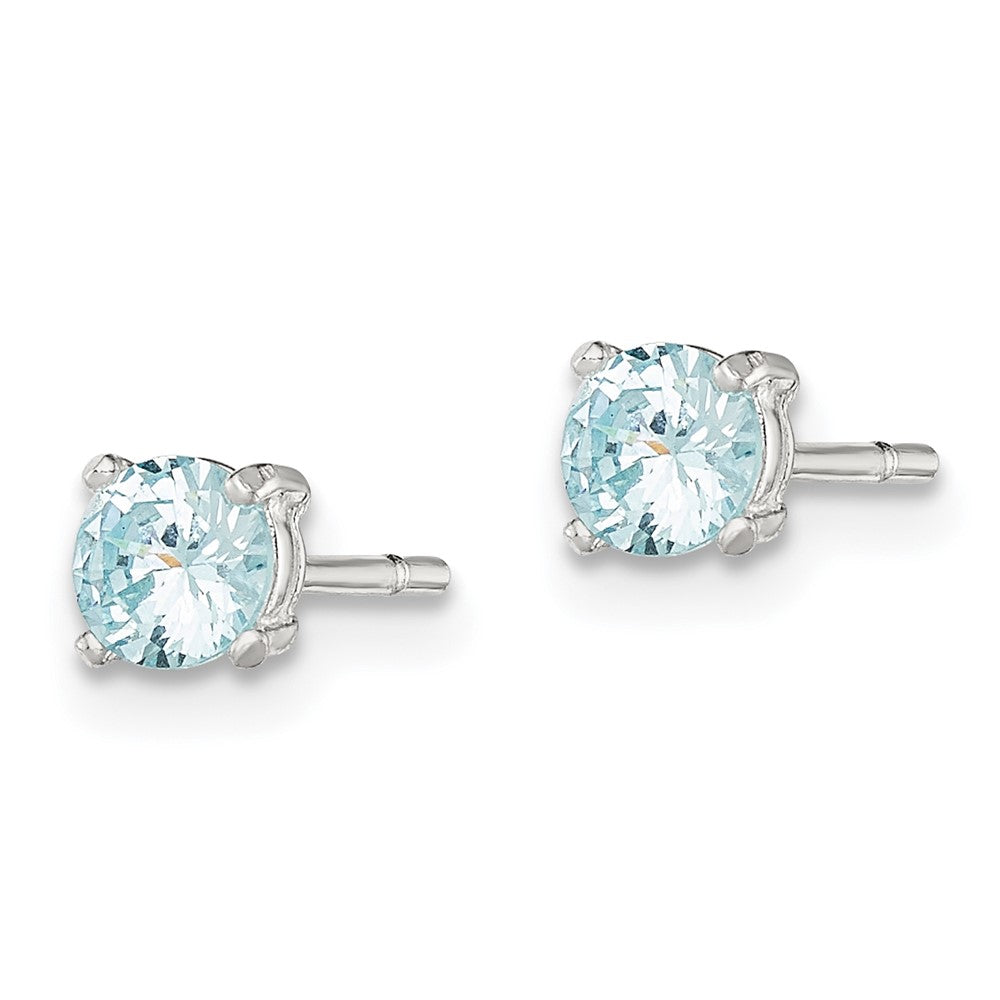 Sterling Silver Polished 4mm Round Light Blue CZ Stud Earrings