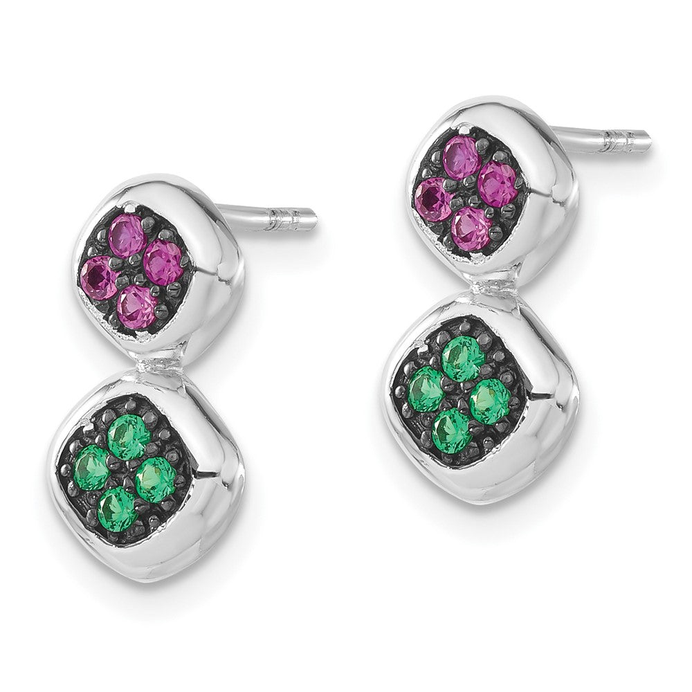 Sterling Silver Black Rhodium Synthetic Ruby & Synthetic Green Spinel Post Dangle Earrings