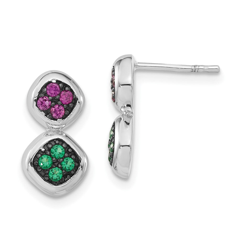 Sterling Silver Black Rhodium Synthetic Ruby & Synthetic Green Spinel Post Dangle Earrings