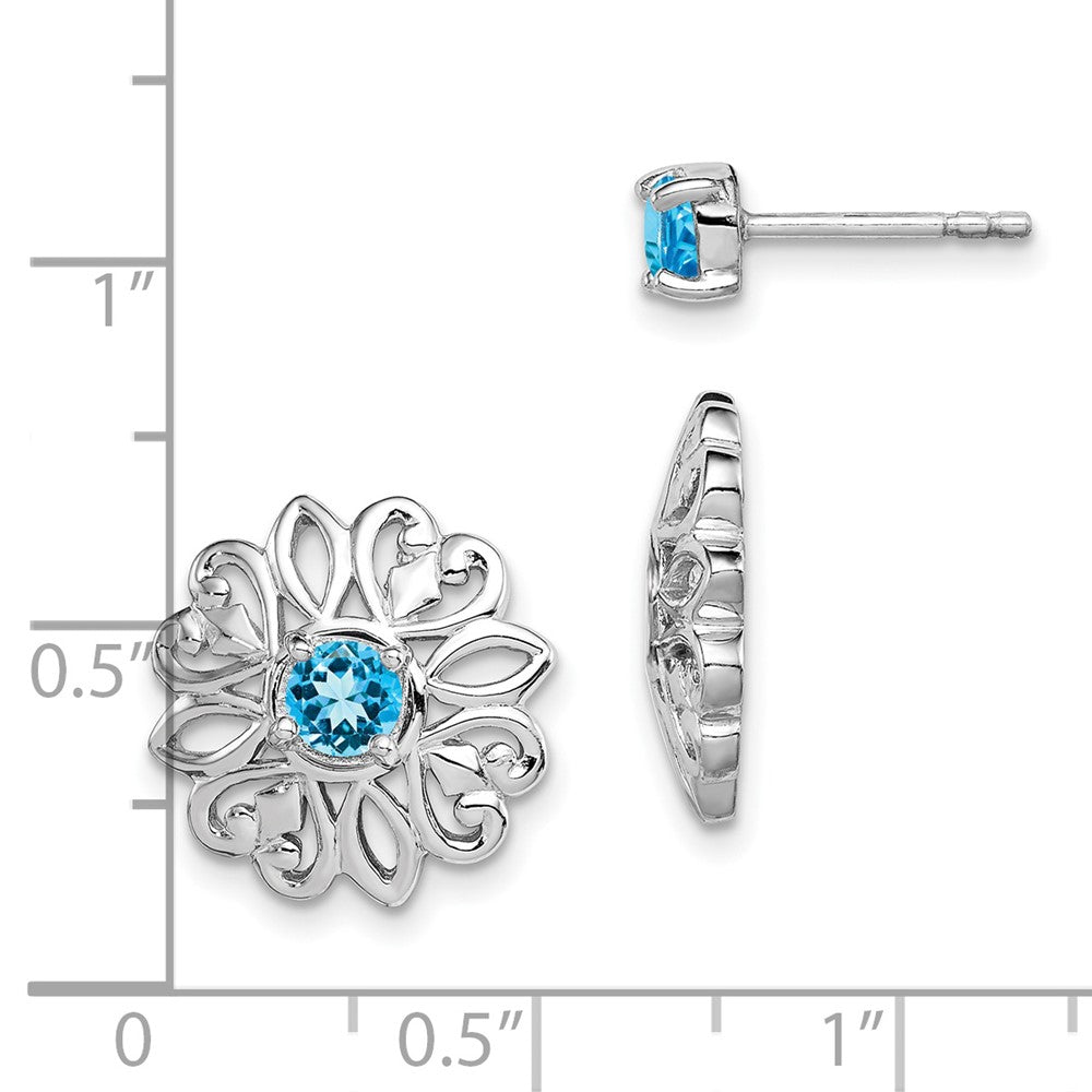 Sterling Silver Rhodium-plated Blue Topaz Studs with Earring Jackets