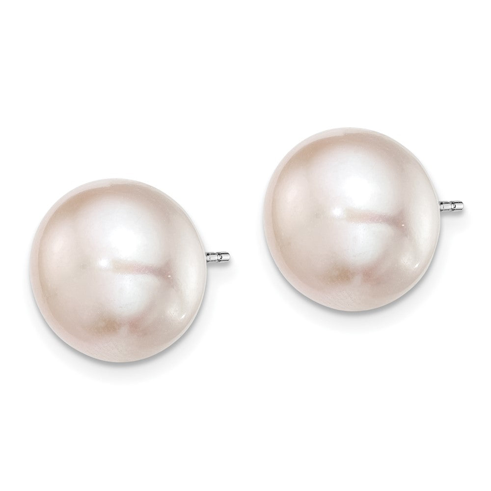 Sterling Silver Rh-pl 11-12mm Pink FW Cultured Button Pearl Stud Earrings