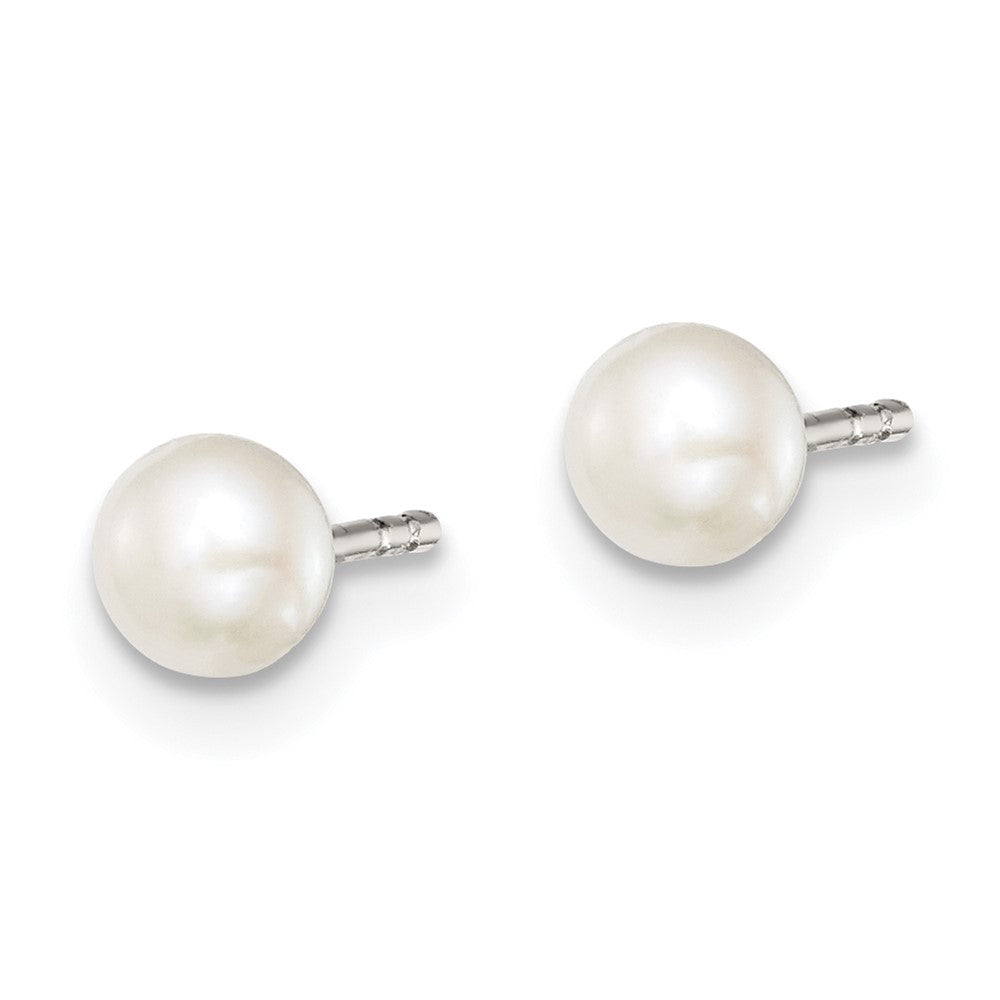 Sterling Silver Rh-plated 3-4mm White FW Cultured Button Pearl Stud Earring