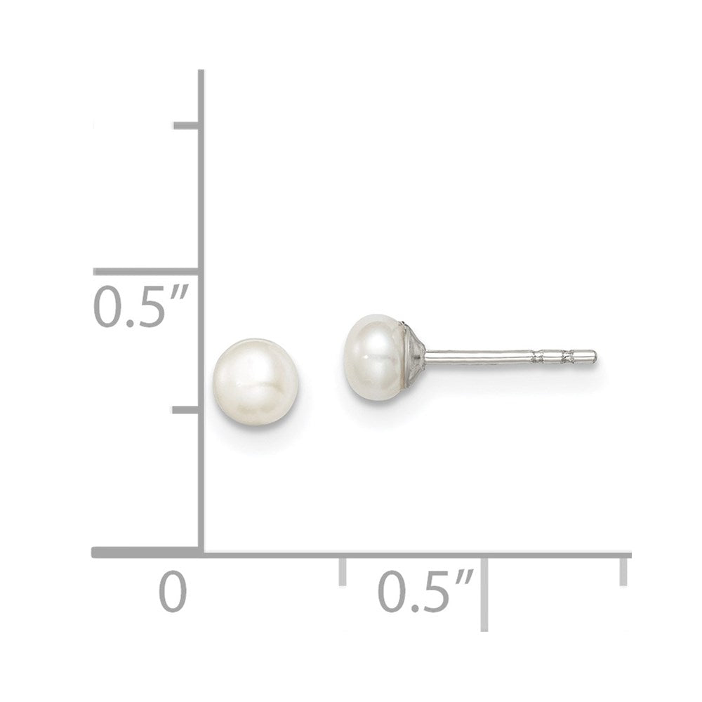 Sterling Silver Rh-plated 3-4mm White FW Cultured Button Pearl Stud Earring