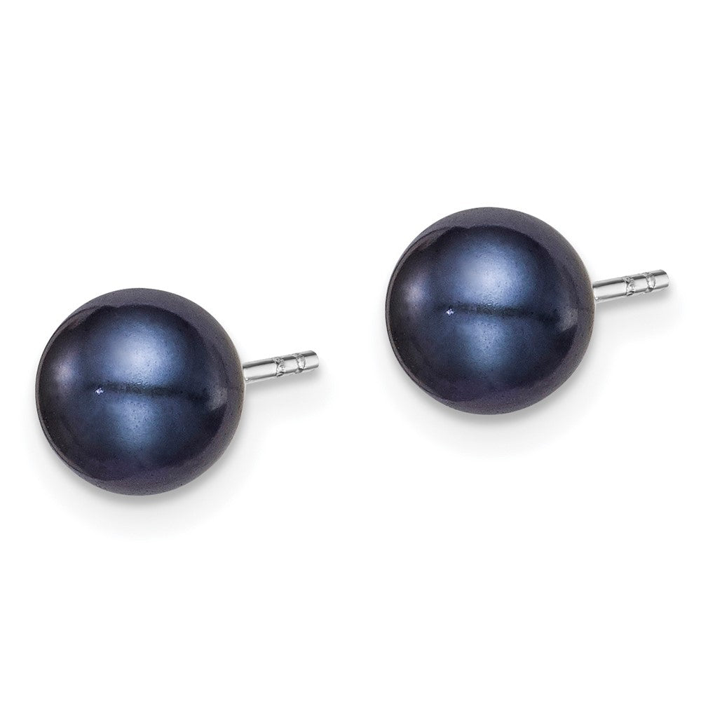 Sterling Silver Rh-plated 6-7mm Black FW Cultured Round Pearl Stud Earrings