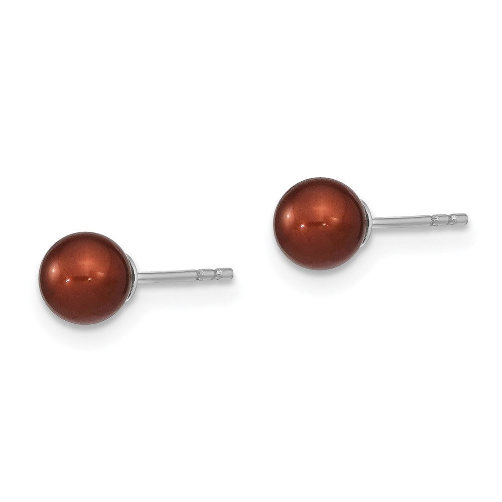 Sterling Silver Rhodium Plated 5-6mm Coffee Round Freshwater Cultured Pearl Post Stud Earrings