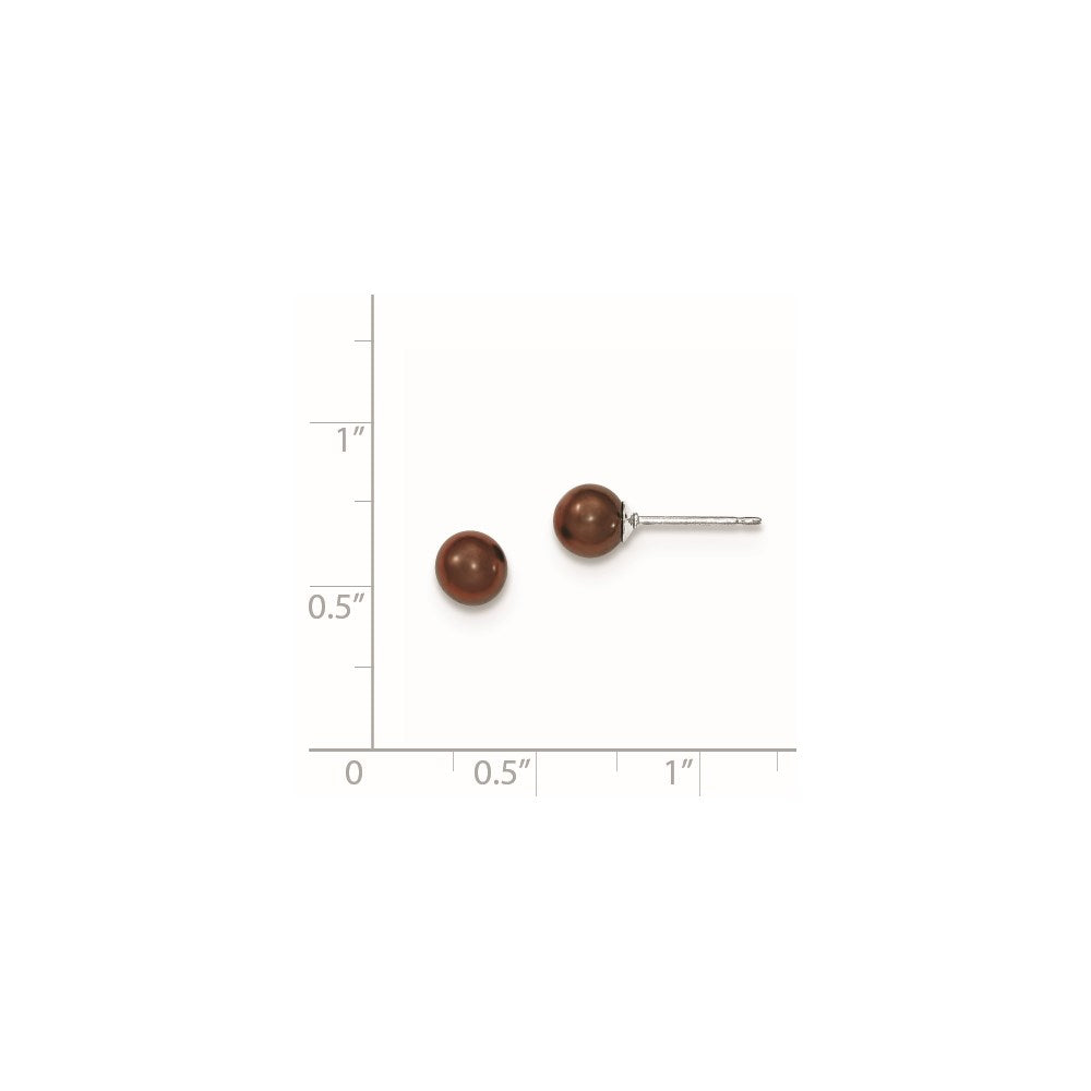 Sterling Silver Rhodium Plated 5-6mm Coffee Round Freshwater Cultured Pearl Post Stud Earrings