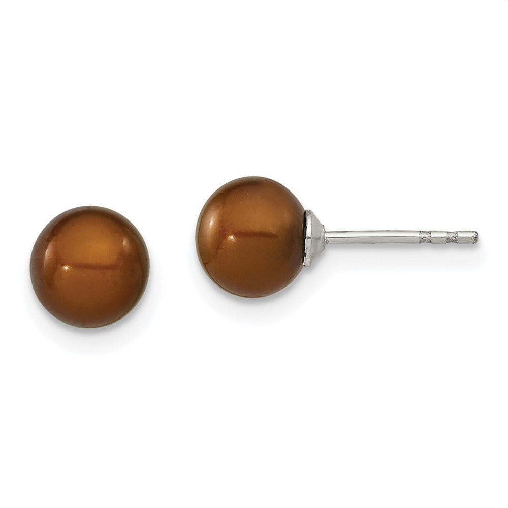 Sterling Silver Rhodium Plated 6-7mm Coffee Round Freshwater Cultured Pearl Post Stud Earrings