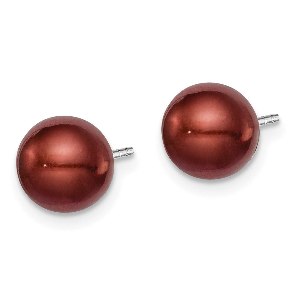 Sterling Silver Rhodium Plated 7-8mm Coffee Round Freshwater Cultured Pearl Post Stud Earrings