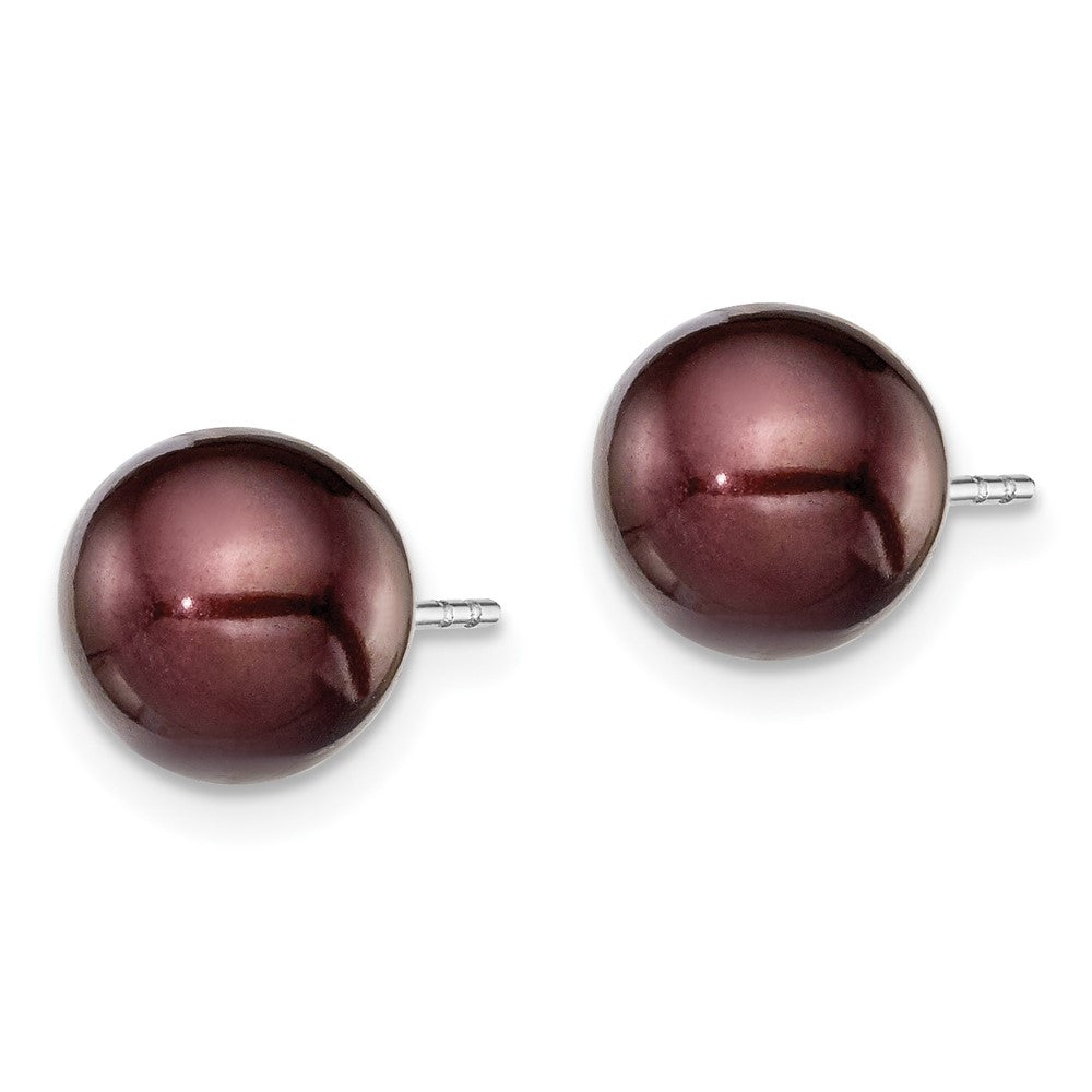 Sterling Silver Rhodium Plated 8-9mm Coffee Round Freshwater Cultured Pearl Post Stud Earrings