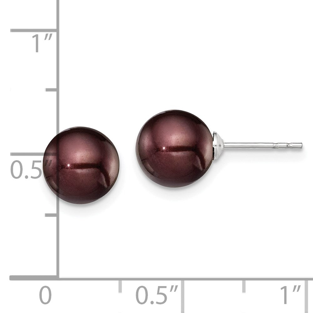 Sterling Silver Rhodium Plated 8-9mm Coffee Round Freshwater Cultured Pearl Post Stud Earrings