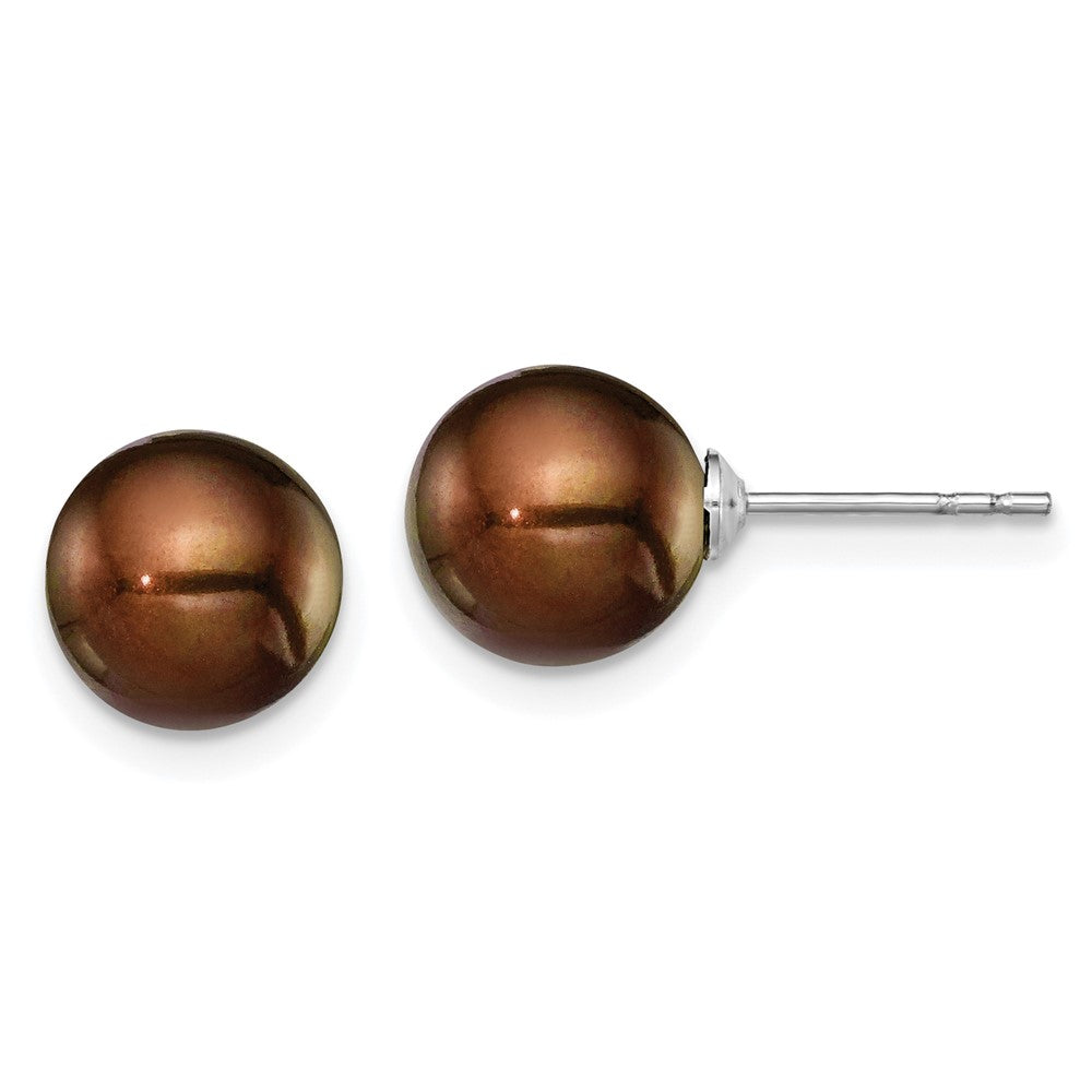 Sterling Silver Rhodium Plated 8-9mm Coffee Round Freshwater Cultured Pearl Post Stud Earrings