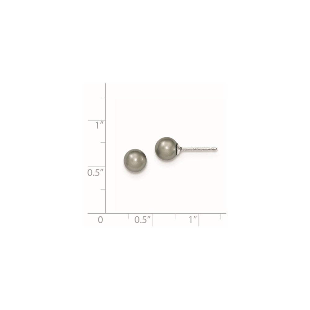 Sterling Silver Rhodium Plated 6-7mm Grey Round Freshwater Cultured Pearl Post Stud Earrings