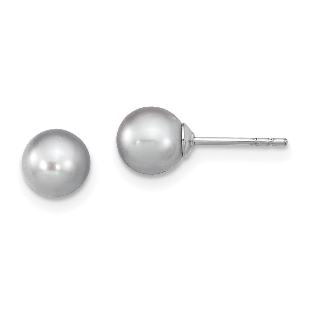 Sterling Silver Rhodium Plated 6-7mm Grey Round Freshwater Cultured Pearl Post Stud Earrings