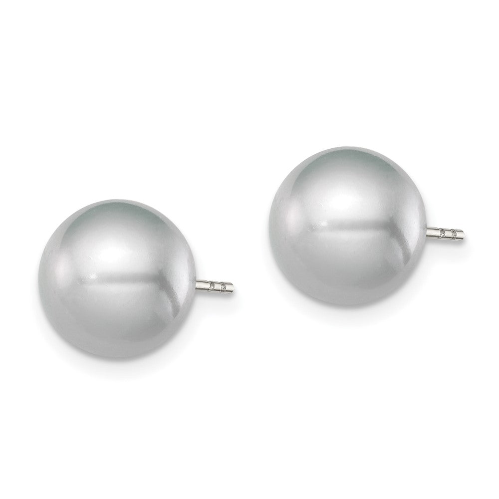 Sterling Silver Rhodium Plated 9-10mm Grey Round Freshwater Cultured Pearl Post Stud Earrings