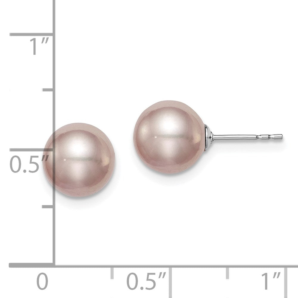 Sterling Silver Rhodium Plated 8-9mm Purple Round Freshwater Cultured Pearl Post Stud Earrings