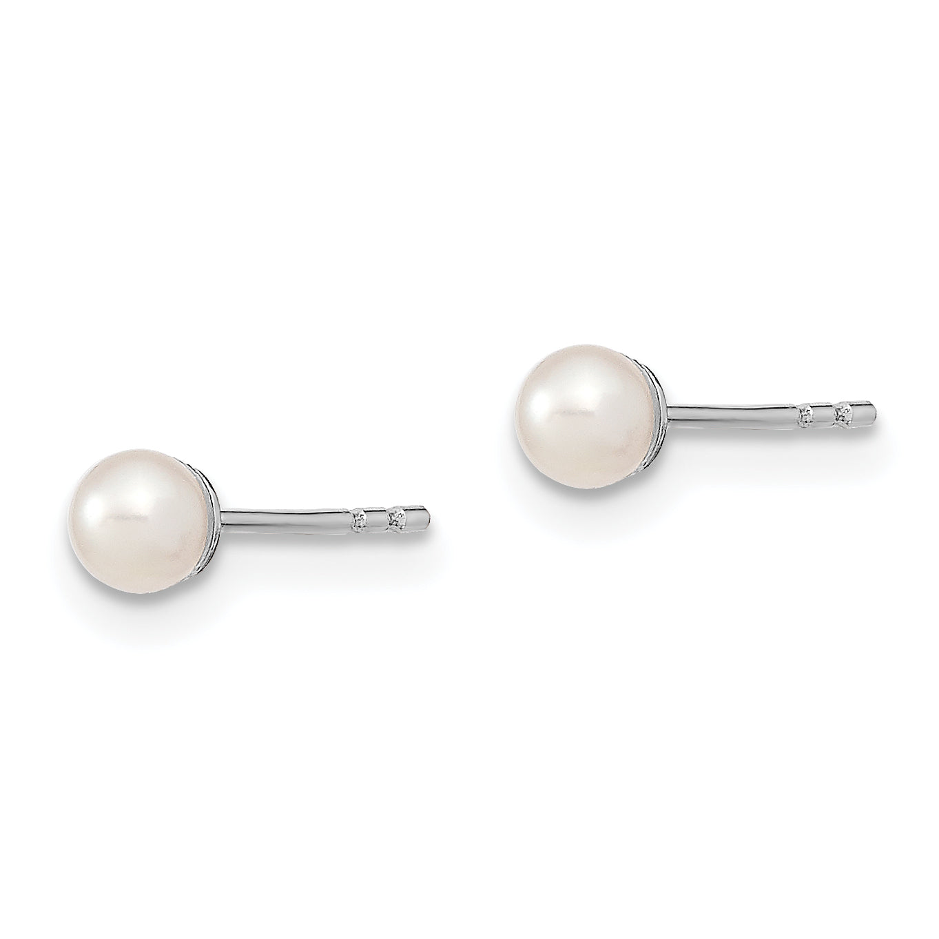 Sterling Silver 3-4mm White FW Cultured Round Pearl Stud Earrings QE12730