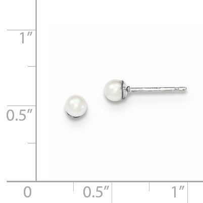 Sterling Silver 3-4mm White FW Cultured Round Pearl Stud Earrings QE12730