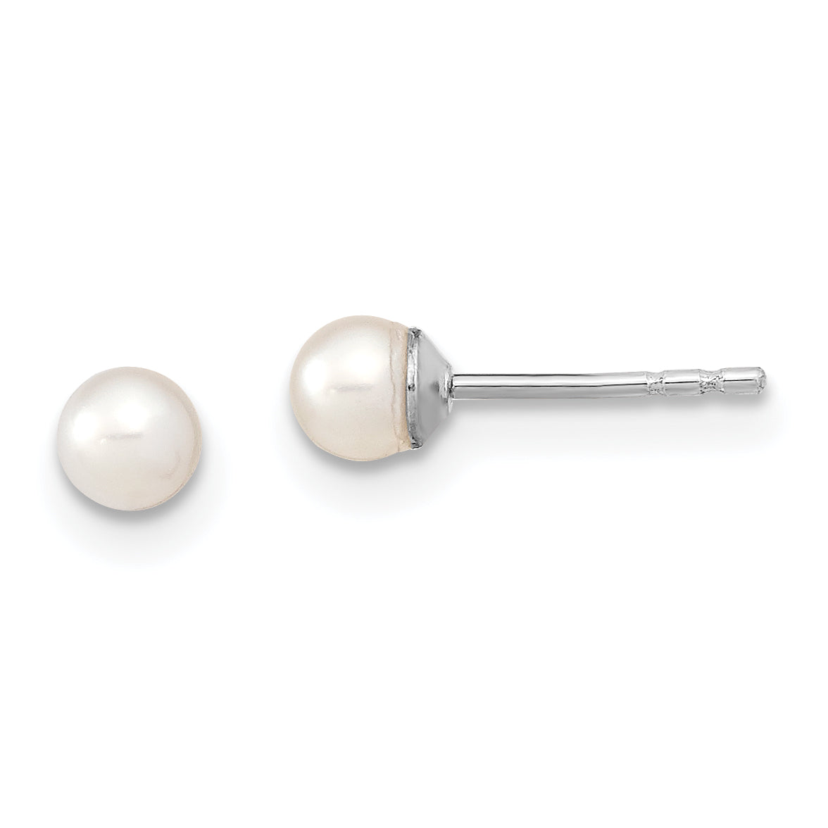 Sterling Silver 3-4mm White FW Cultured Round Pearl Stud Earrings QE12730