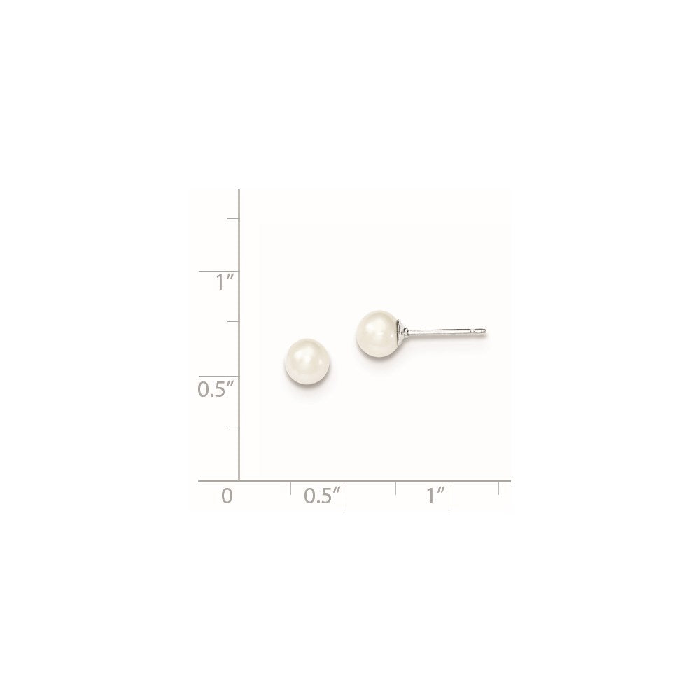 Sterling Silver Rhodium Plated 5-6mm White Round Freshwater Cultured Pearl Post Stud Earrings