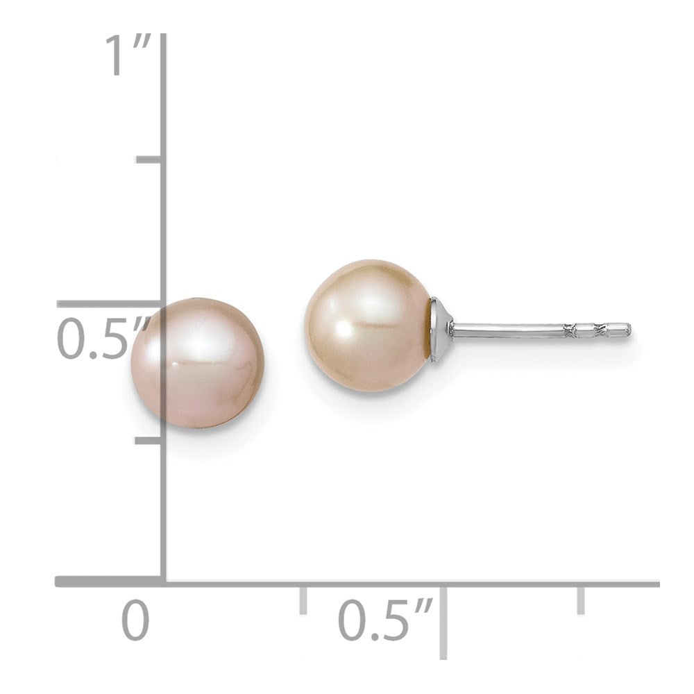 Sterling Silver Rhodium Plated 6-7mm White Round Freshwater Cultured Pearl Post Stud Earrings