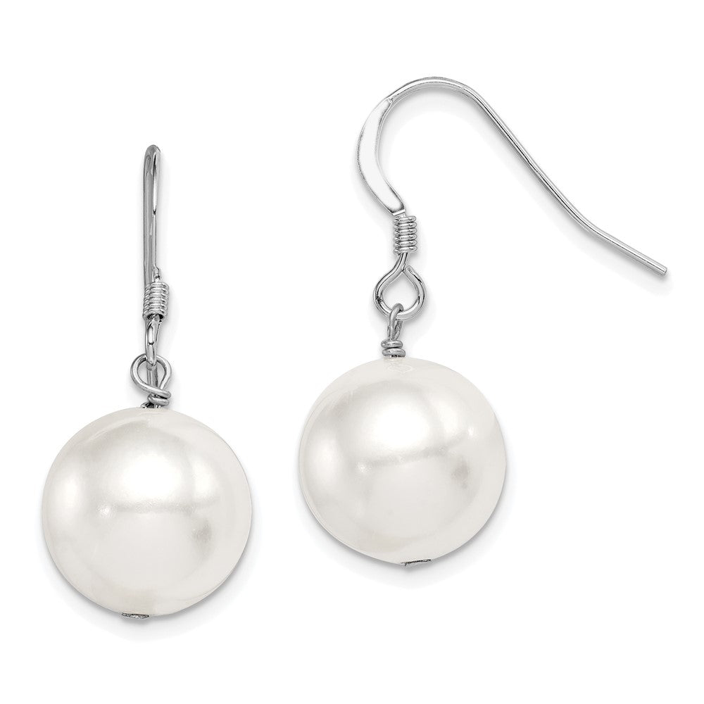 Sterling Silver Rhodium-plated Polished White 12-13mm Round Shell Pearl Dangle Earrings