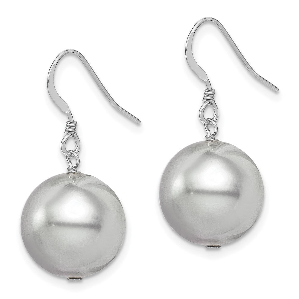 Sterling Silver Rhodium-plated Polished Round 14-15mm Grey Shell Pearl Dangle Earrings