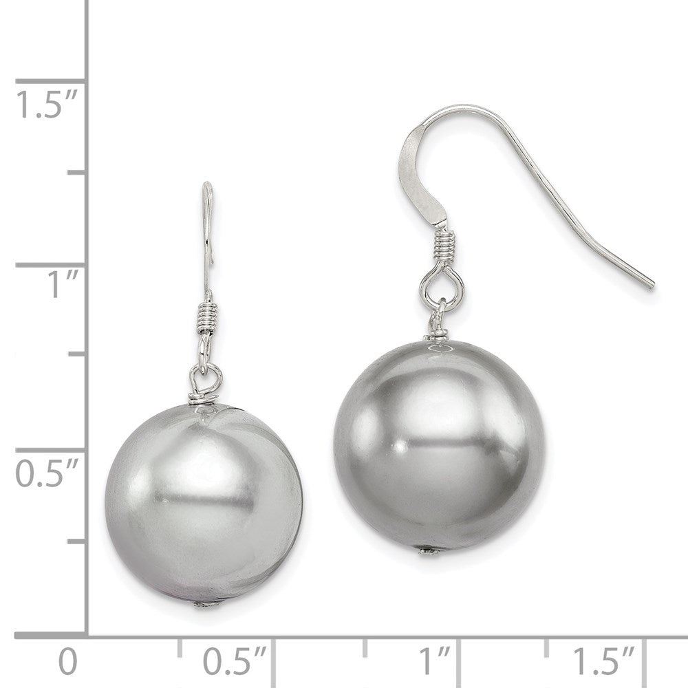 Sterling Silver Rhodium-plated Polished Round 14-15mm Grey Shell Pearl Dangle Earrings