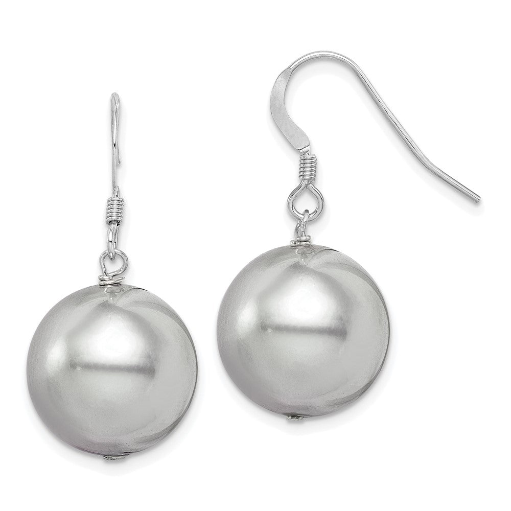 Sterling Silver Rhodium-plated Polished Round 14-15mm Grey Shell Pearl Dangle Earrings