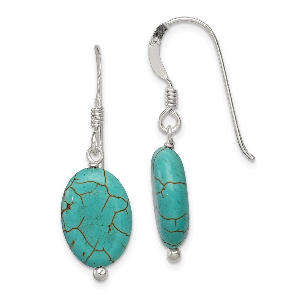 Sterling Silver Polished Blue Reconstructed Magnesite Oval Dangle Earrings