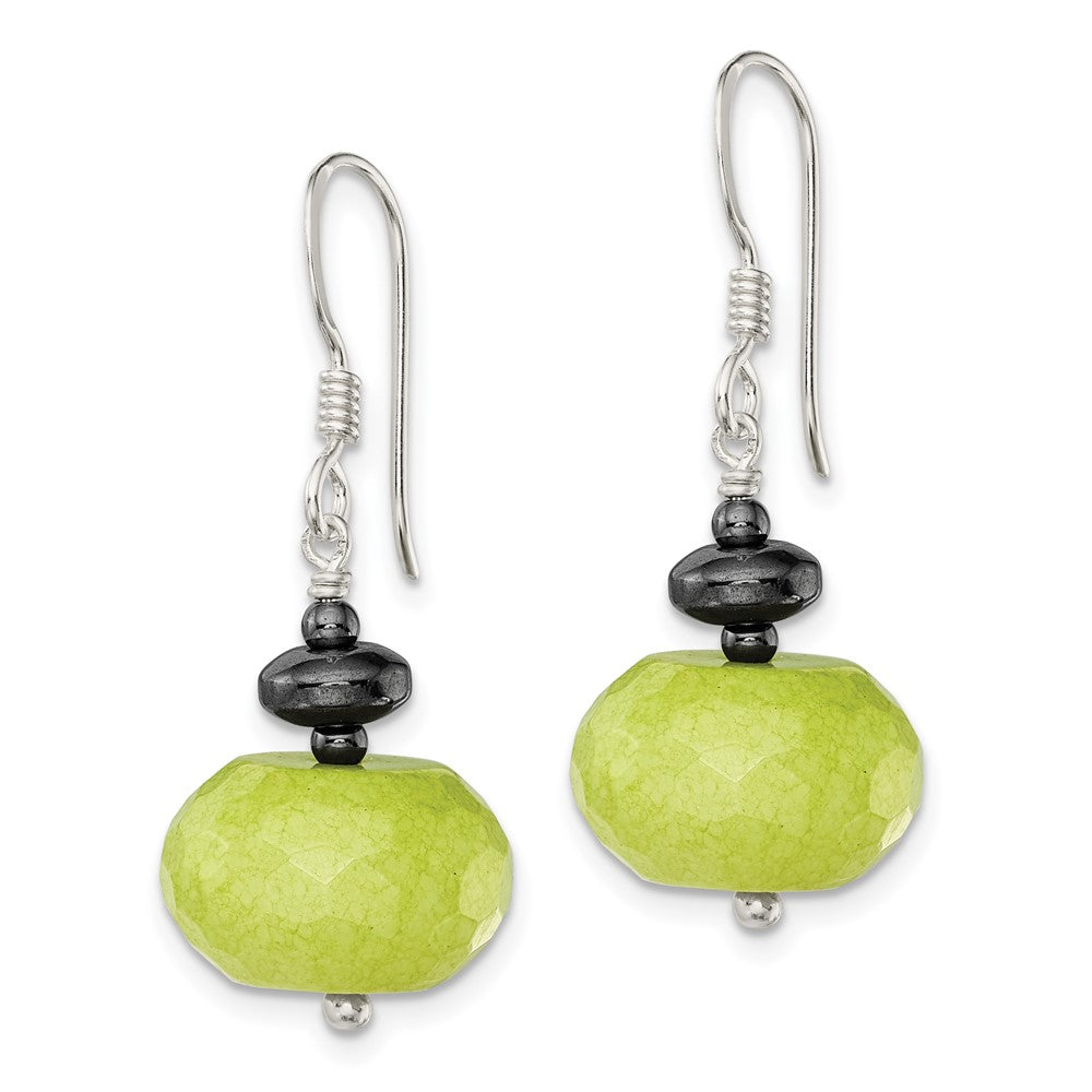 Sterling Silver Polished Green Jade & Hematite Dangle Earrings