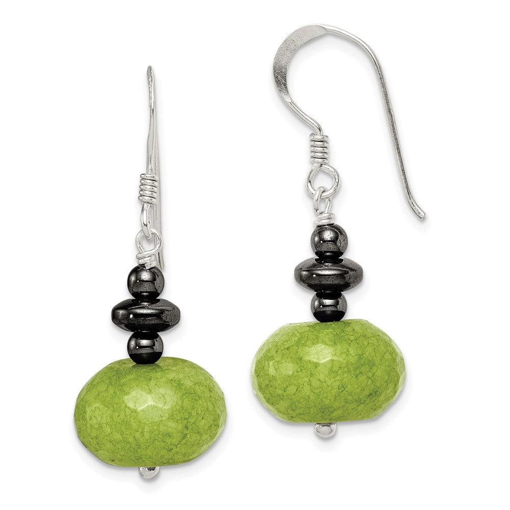 Sterling Silver Polished Green Jade & Hematite Dangle Earrings