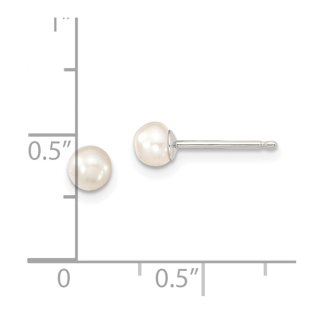 Sterling Silver Rhodium-plated Polished 4-5mm White Button Freshwater Cultured Pearl Children's Post Earrings