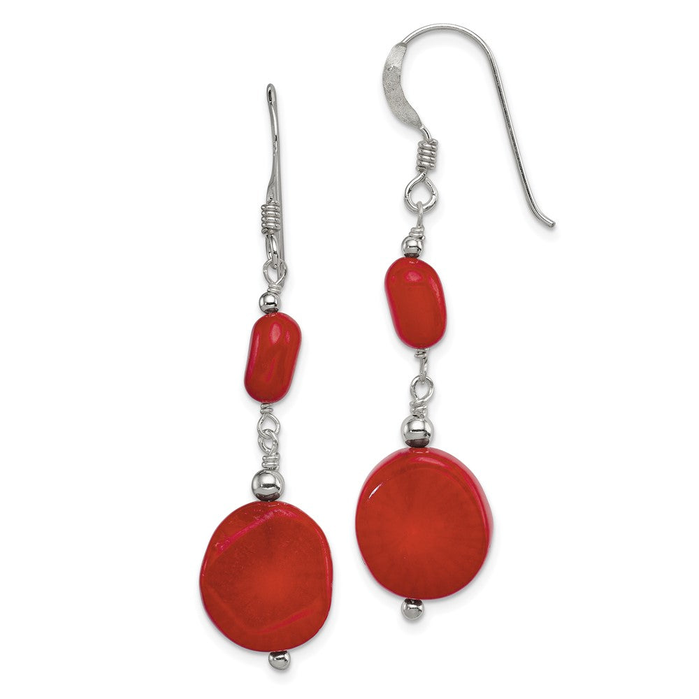 Sterling Silver Polished Round Red Coral Dangle Earrings