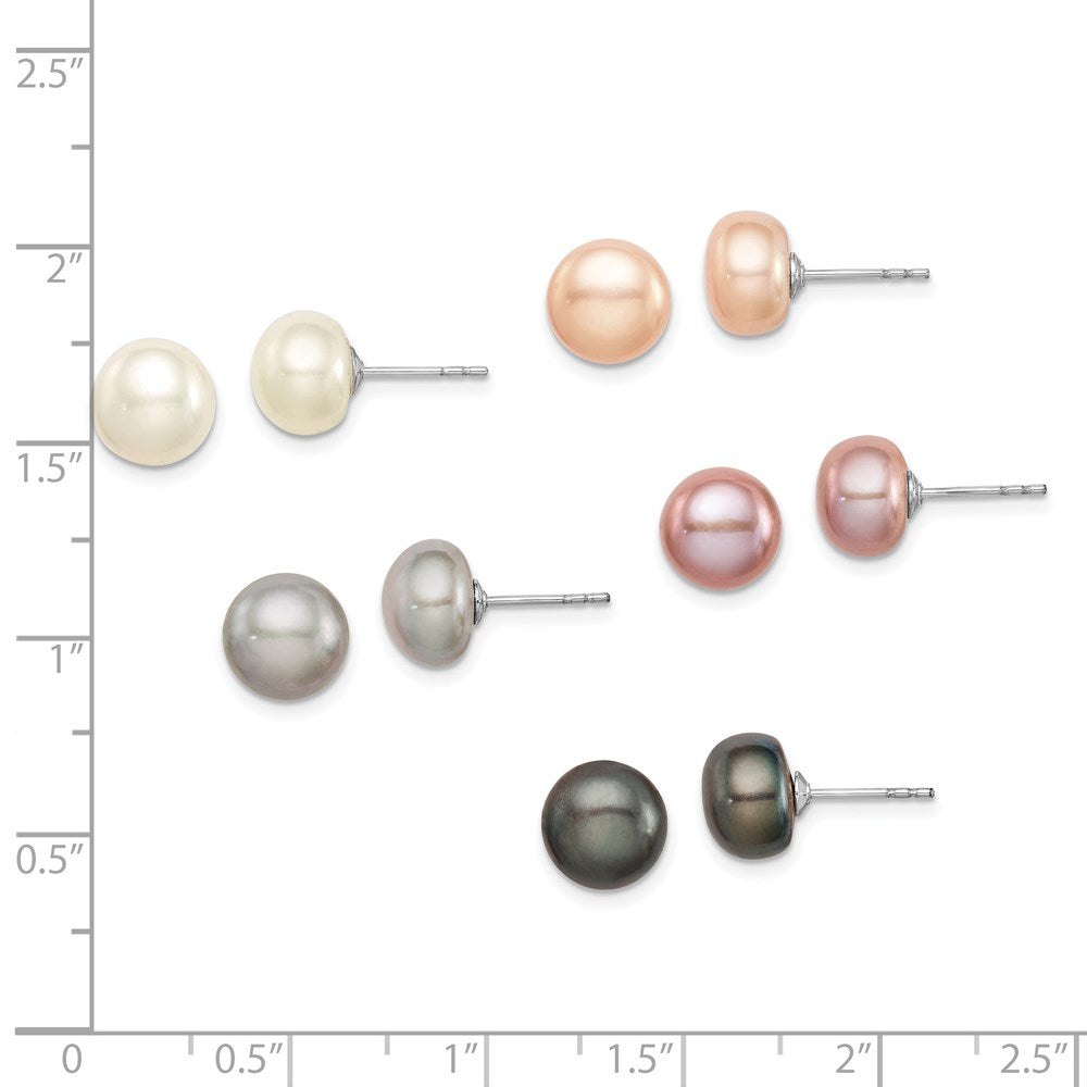 Sterling Silver Rhodium 8-9mm FWC Pearl Button Stud Earring Set