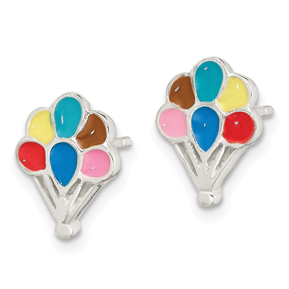 Sterling Silver Polished Enamel Balloon Childs Post Earrings