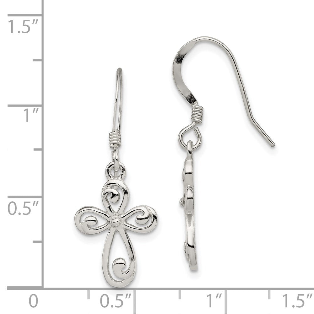 Sterling Silver Polished Swirl Cross Dangle Earrings