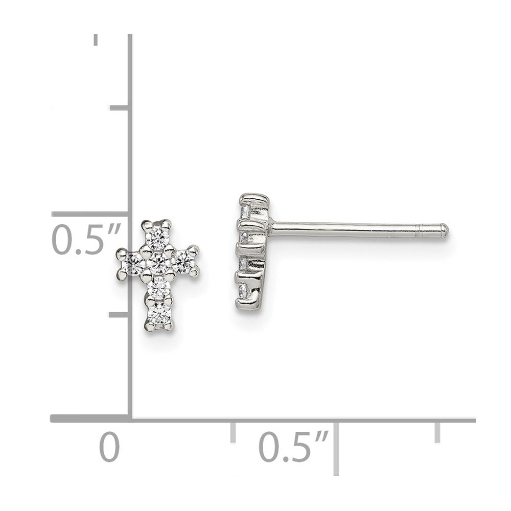 Sterling Silver Rhodium-plated Polished CZ Cross Post Earrings