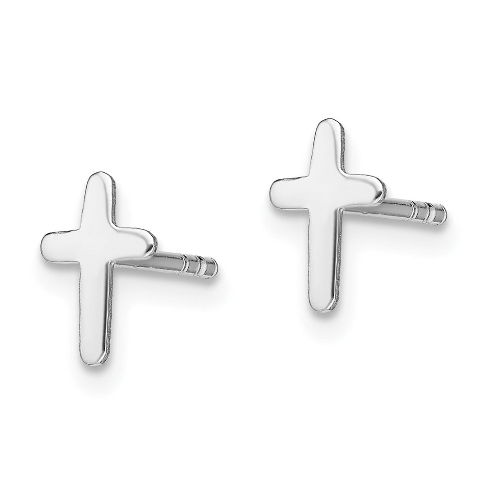 Sterling Silver Rhodium-plated Polished Latin Cross Post Earrings