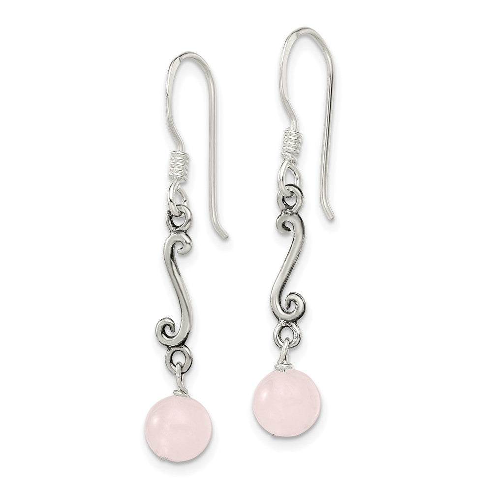 Sterling Silver Polished & Antiqued Rose Quartz Swirl Dangle Earrings