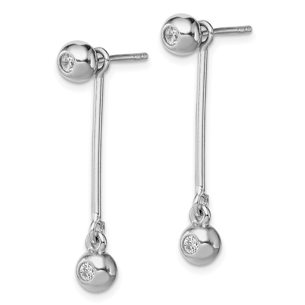 Sterling Silver Rhodium-plated Post & Dangle CZ Ball Front & Back Earrings