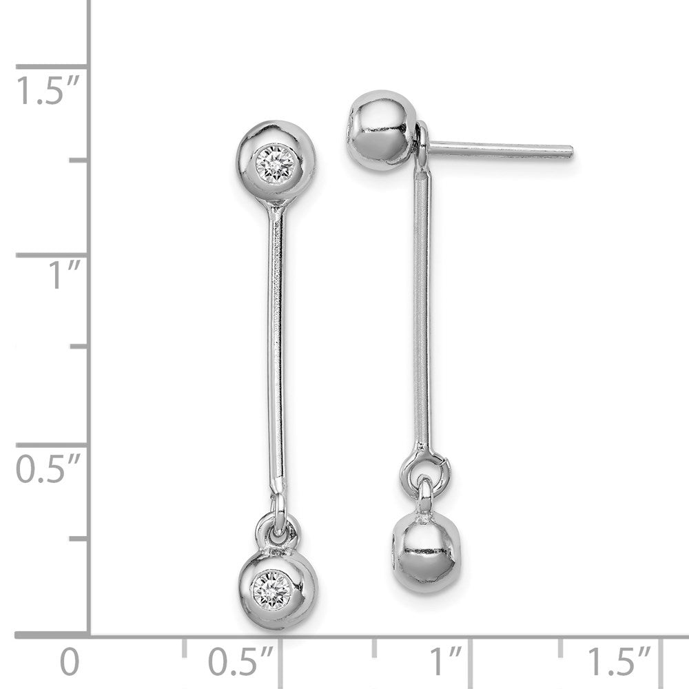 Sterling Silver Rhodium-plated Post & Dangle CZ Ball Front & Back Earrings