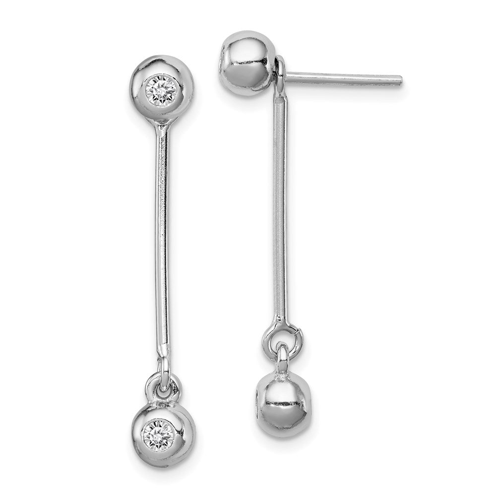 Sterling Silver Rhodium-plated Post & Dangle CZ Ball Front & Back Earrings