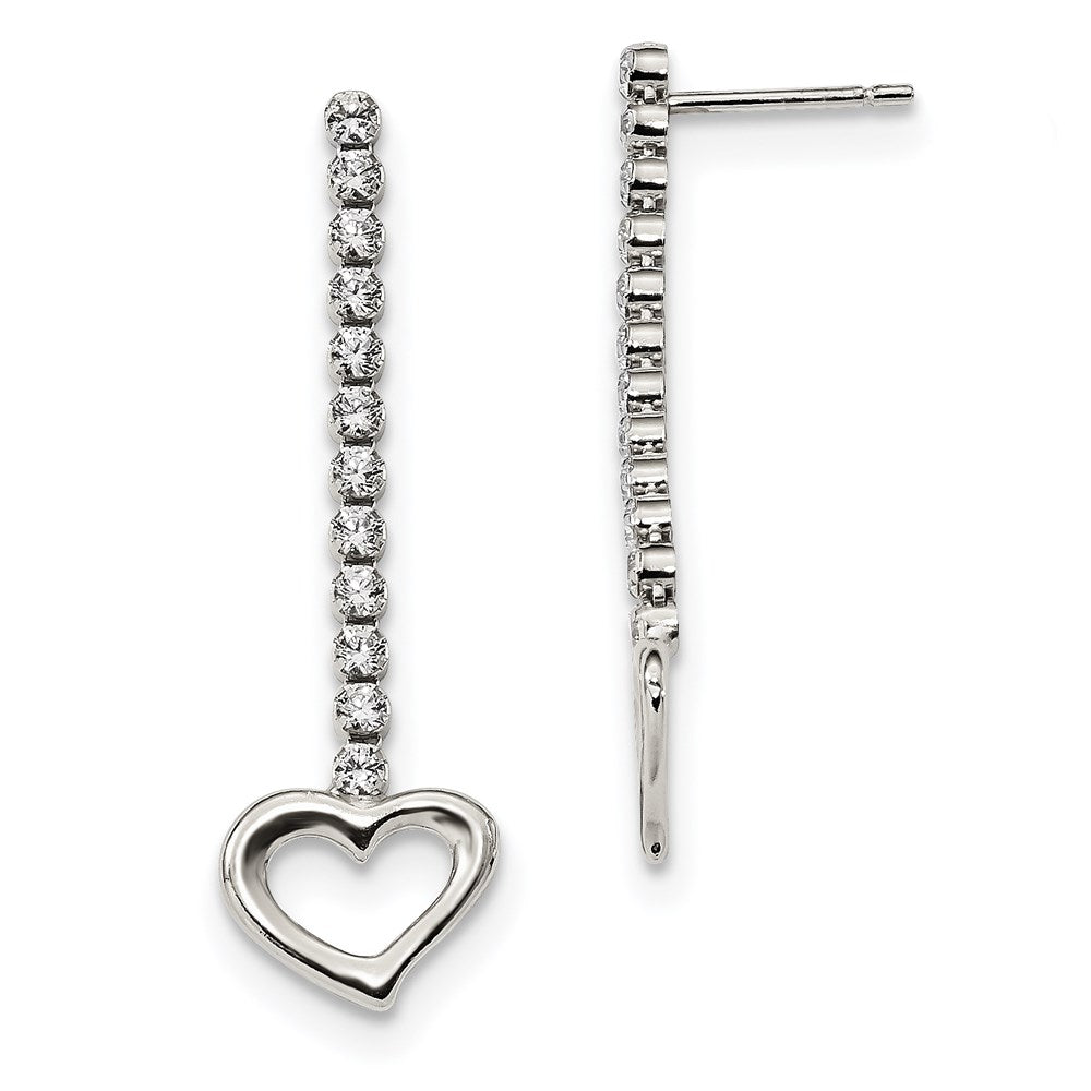 Sterling Silver CZ Dangle Heart Earrings