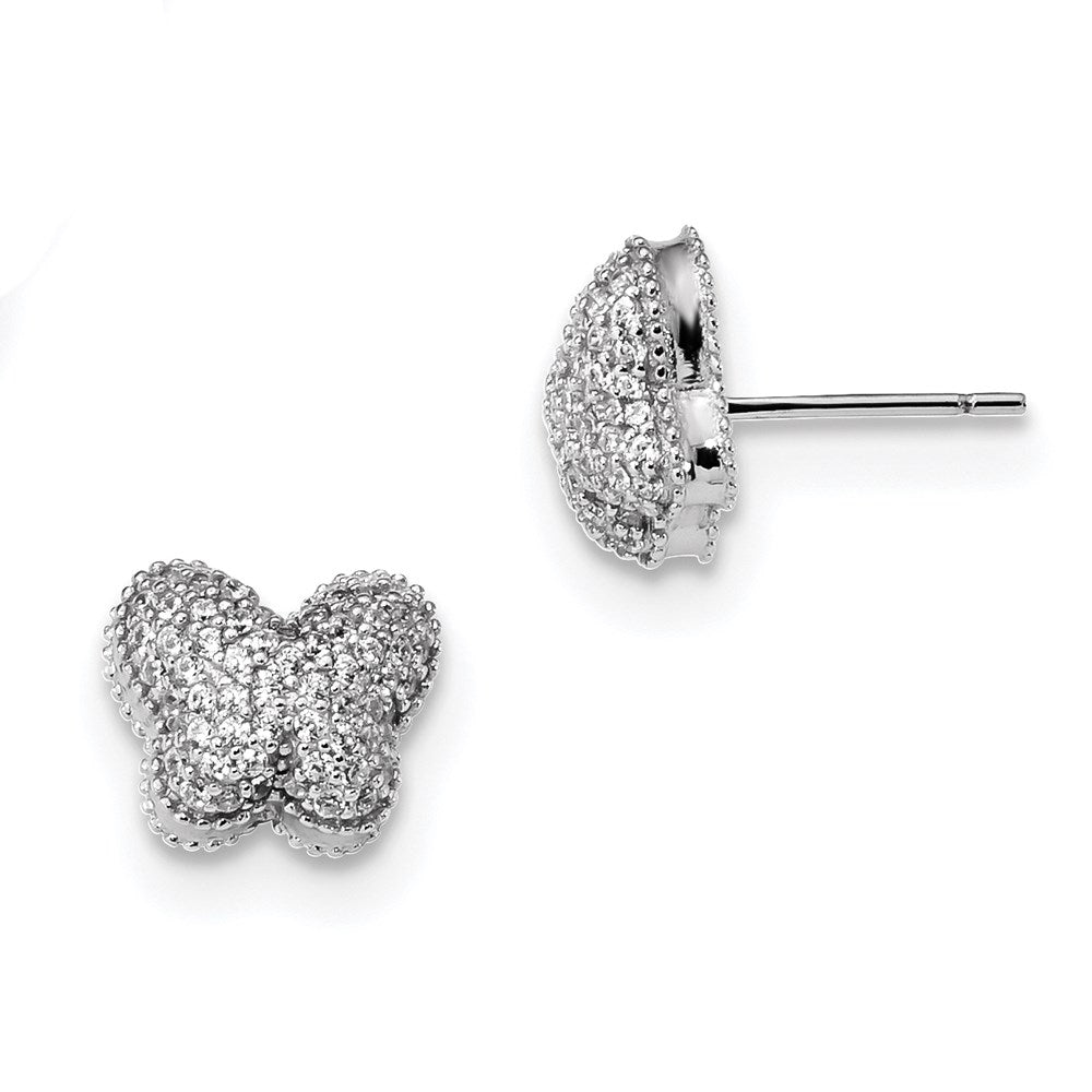 Sterling Silver Rhodium-plated CZ Butterfly Post Earrings