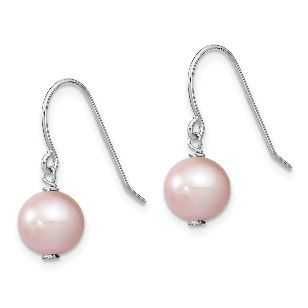 Sterling Silver Rhodium-plated Polished Purple 7-8mm Freshwater Cultured Pearl Dangle Earrings