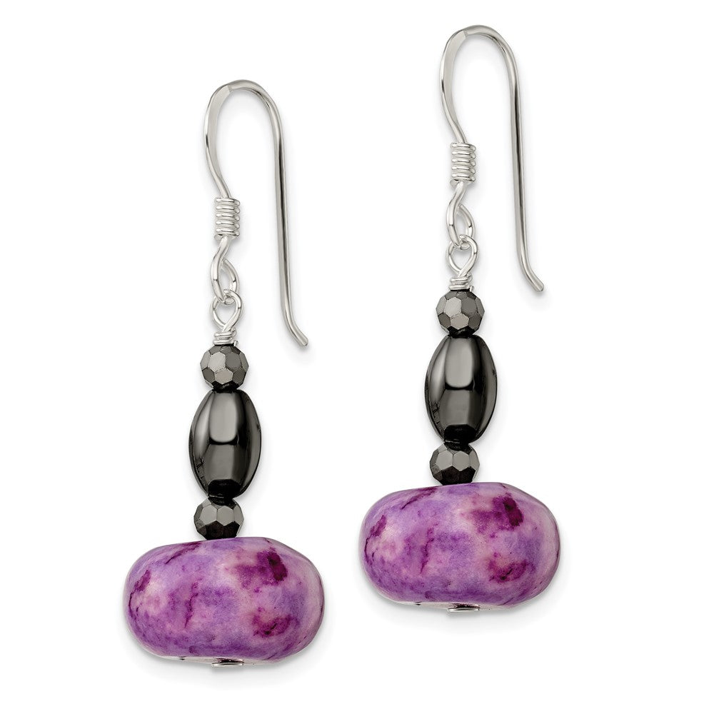 Sterling Silver Crystal/Hematite/Purple Magnesite Shepherd Hook Earrings